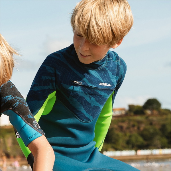 2025 Gul Junior Response Echo 3/2mm Borst Ritssluiting Wetsuit RE1329/C2 - Navy / Sulphur